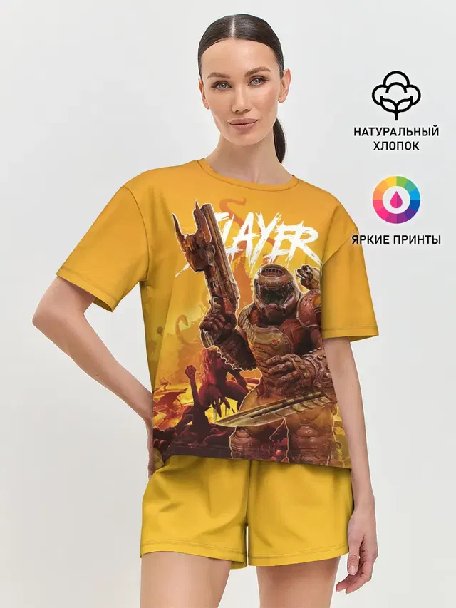 Женская пижама с шортами с принтом «Дум — Doom Slayer»