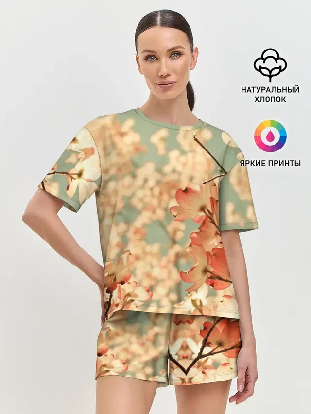 Женская пижама с шортами с принтом «Цветы — Flowers»