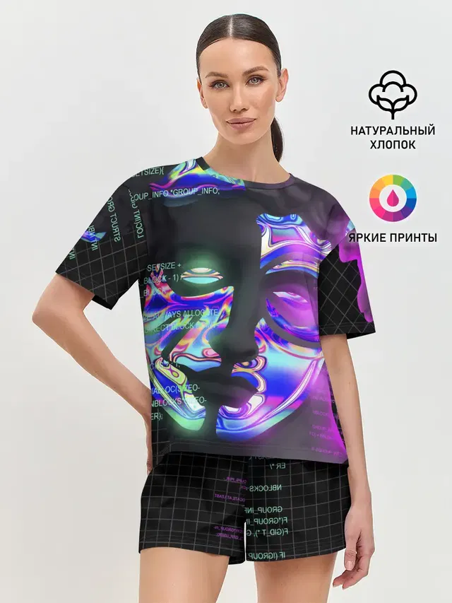 Женская пижама с шортами с принтом «Vaporwave — Chrome Effect»