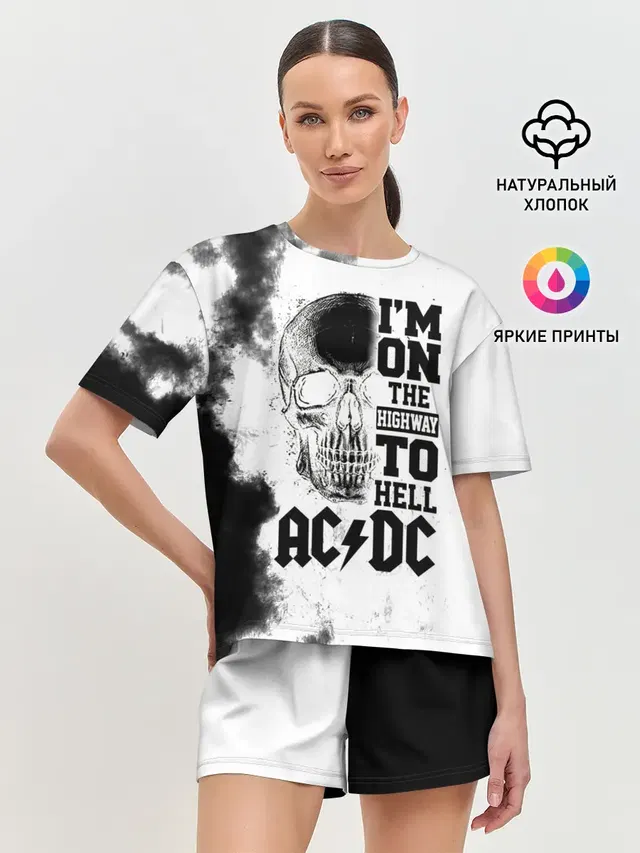 Женская пижама с шортами с принтом «Skull — Im on the highway to hell AC/DC»