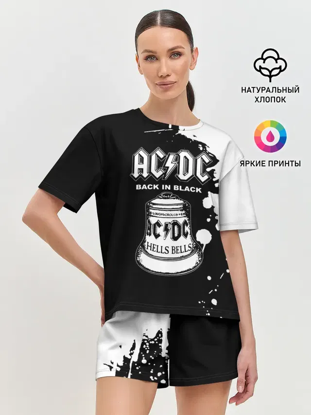 Женская пижама с шортами с принтом «AC — AC/DC Back in Black»