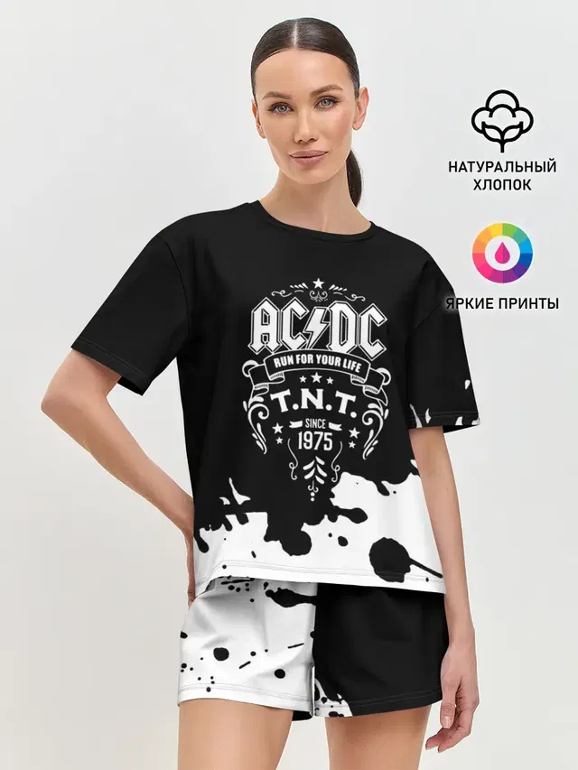 Женская пижама с шортами с принтом «1975 — AC/DC T.N.T.»
