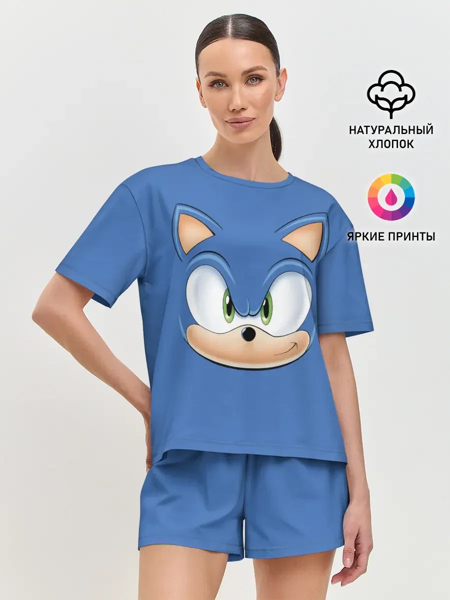 Женская пижама с шортами с принтом «SONIC.», вид спереди