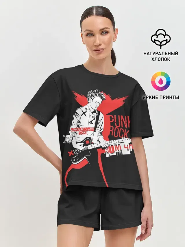 Женская пижама с шортами с принтом «Sum41 — Punk-rock»