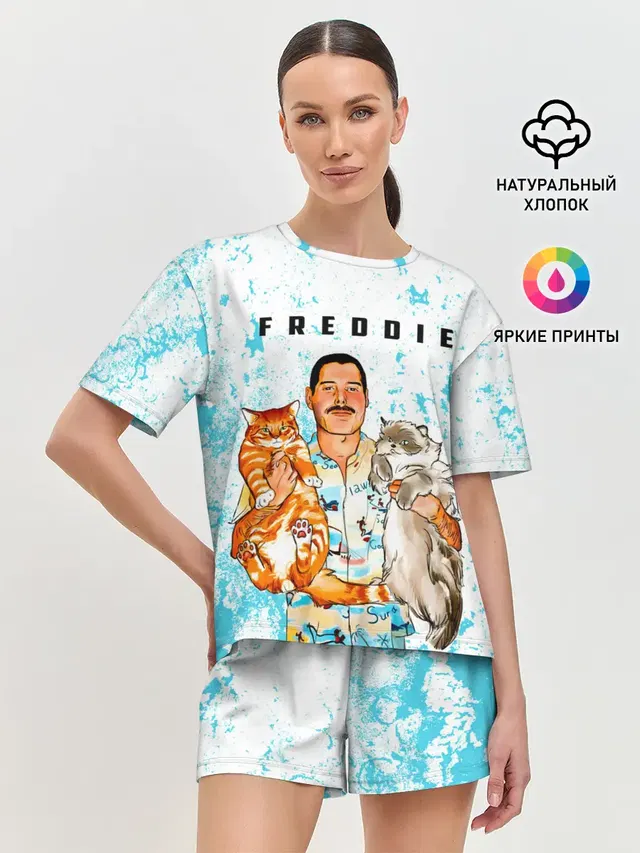 Женская пижама с шортами с принтом «Cat»