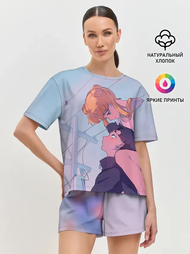 Женская пижама с шортами с принтом «Anime»