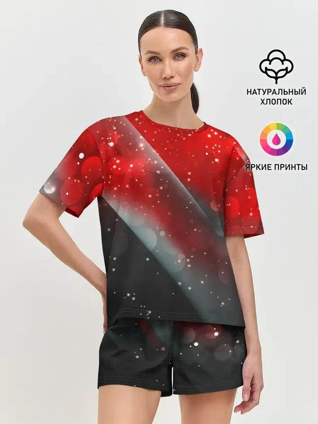 Женская пижама с шортами с принтом «Glitter — Red & Black»