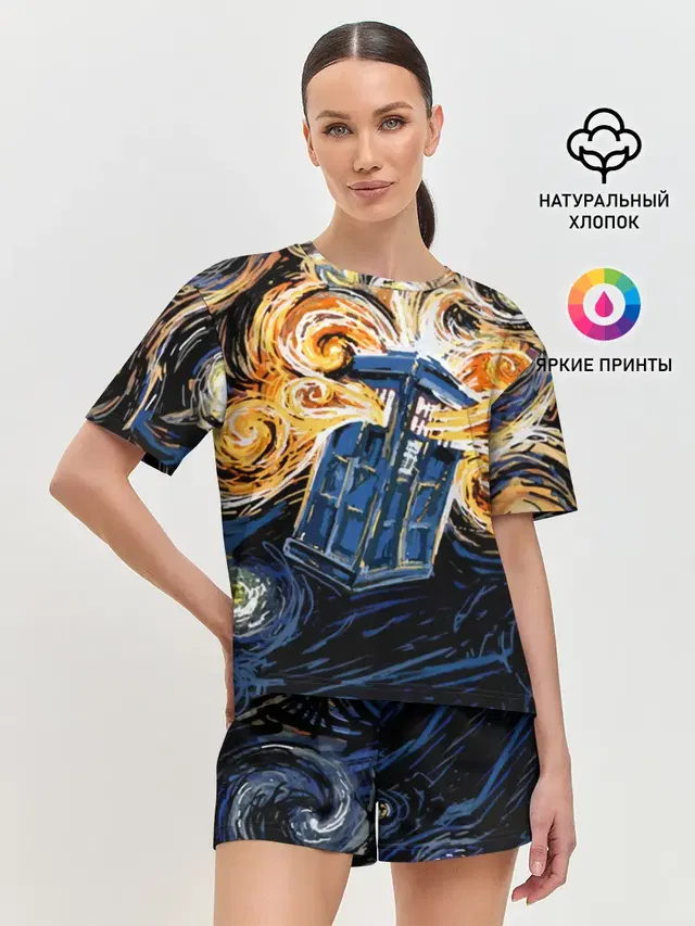 Женская пижама с шортами с принтом «Van Gogh Tardis»