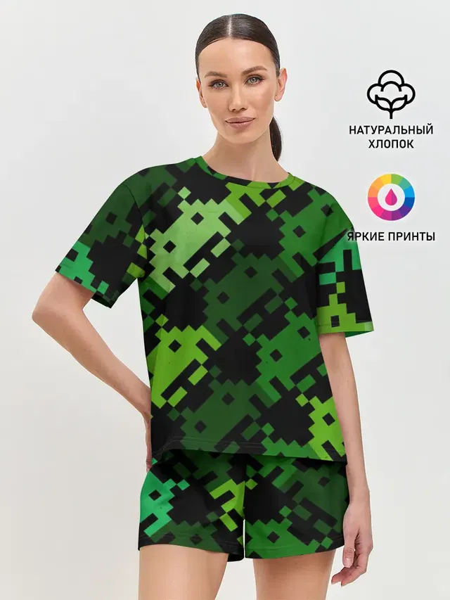 Женская пижама с шортами с принтом «Тетрис и денди — Space Invaders»