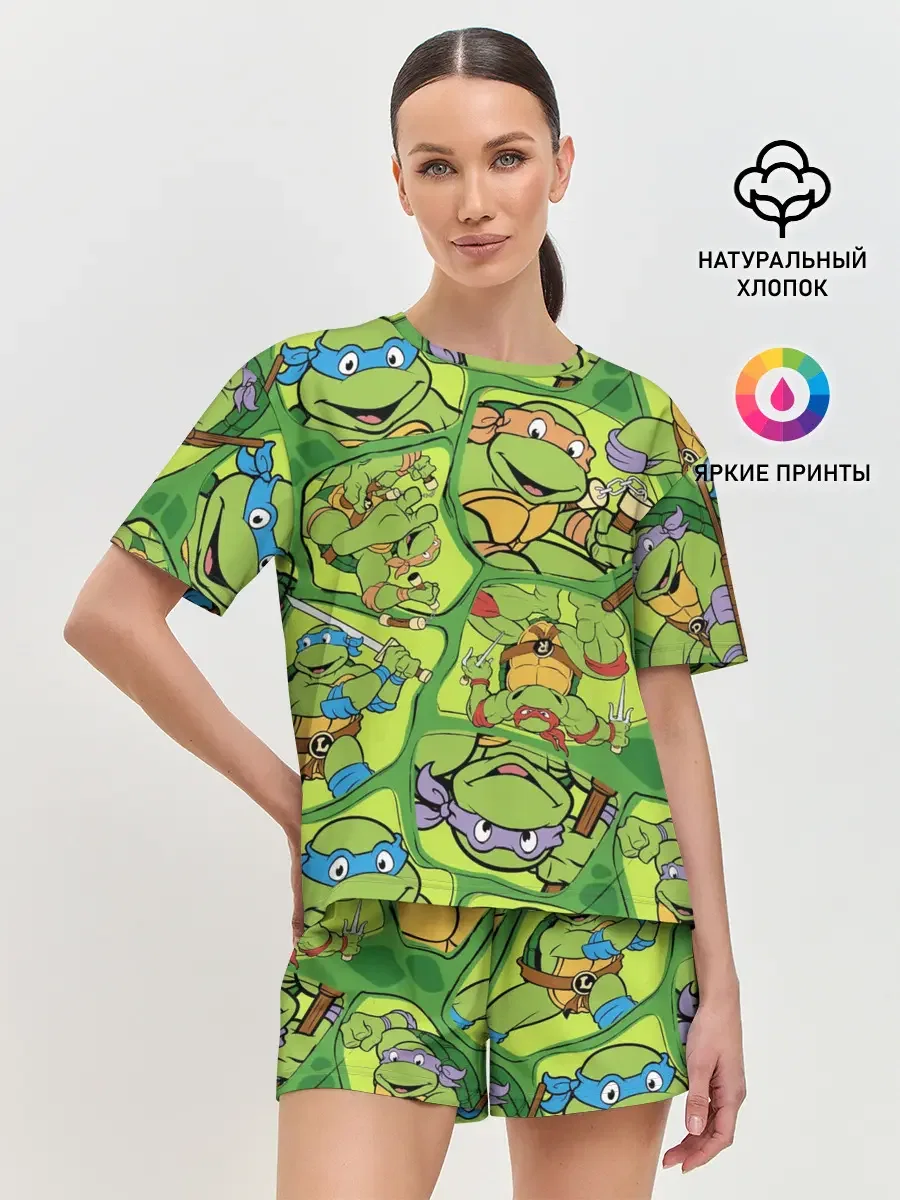 Женская пижама с шортами с принтом «Teenage Mutant Ninja Turtles», вид спереди