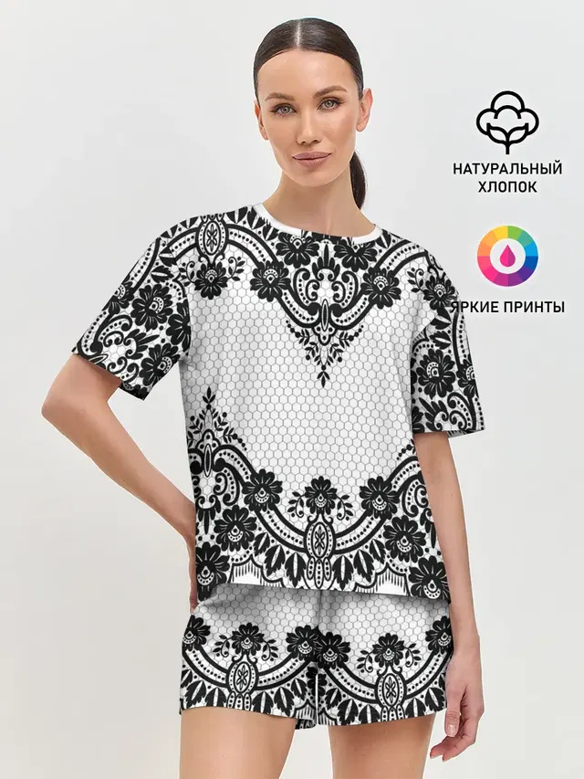 Женская пижама с шортами с принтом «Разные тренды — КРУЖЕВА — WEAVING»