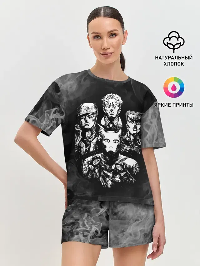 Женская пижама с шортами с принтом «ДжоДжо — Diamond is Unbreakable gray»