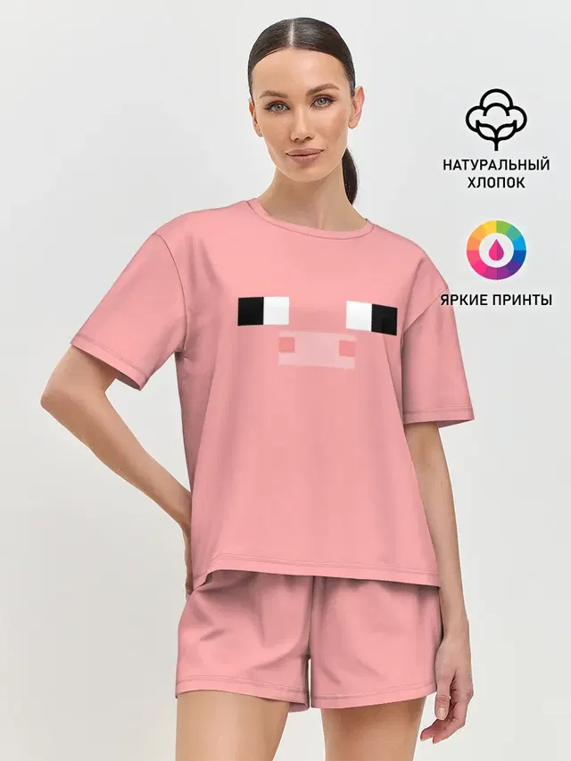 Женская пижама с шортами с принтом «Майнкрафт — Minecraft Pig»