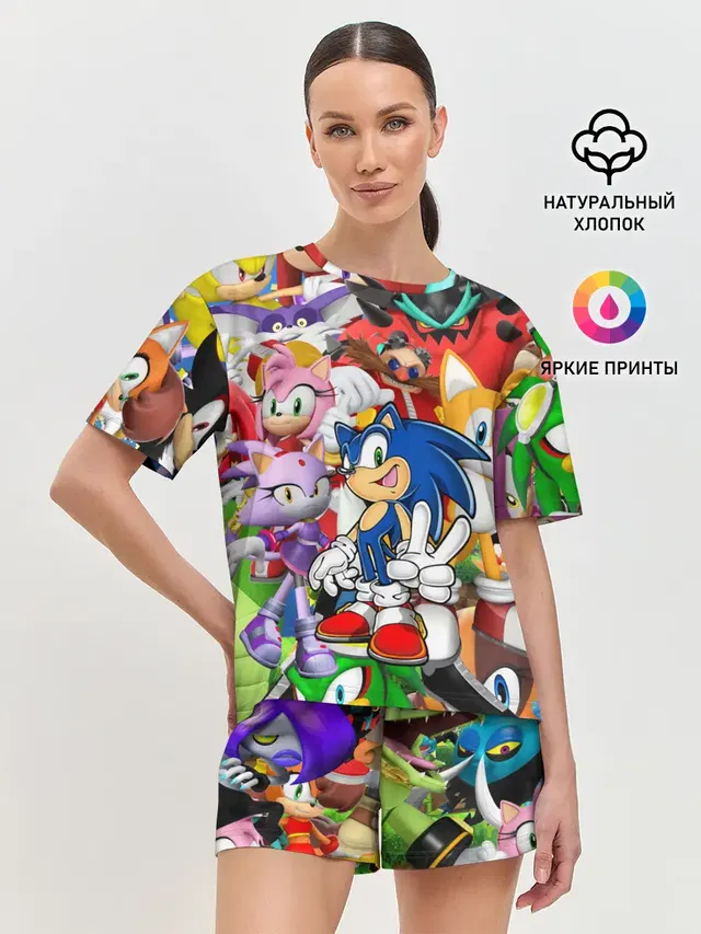 Женская пижама с шортами с принтом «Соник — Sonic ПЕРСОНАЖИ»