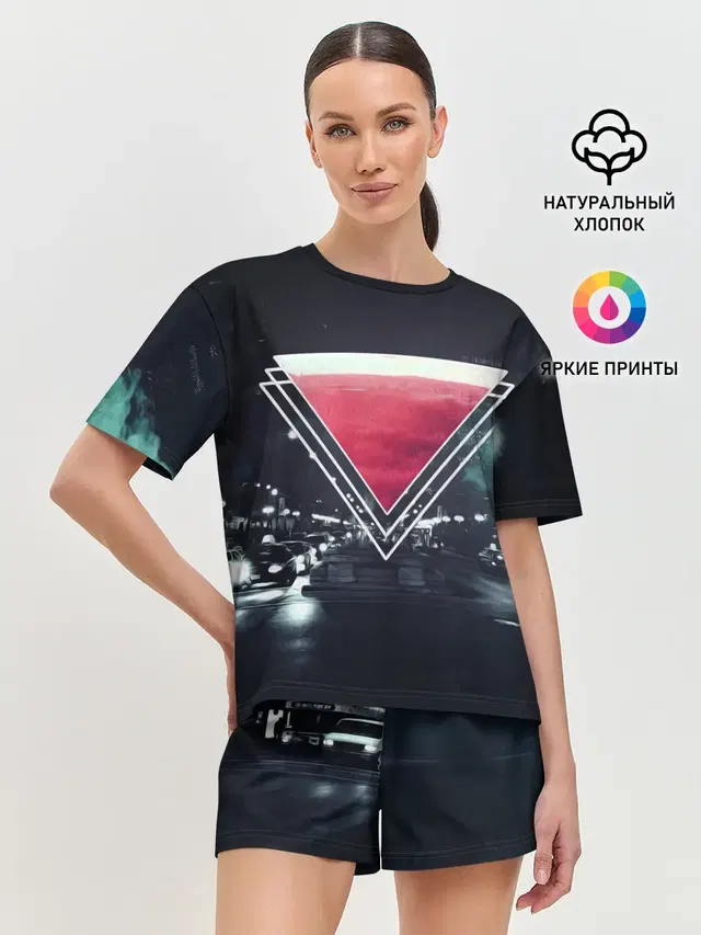 Женская пижама с шортами с принтом «Vaporwave — MUSIC»