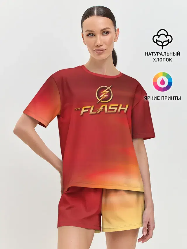 Женская пижама с шортами с принтом «Флэш — The Flash Logo Pattern»