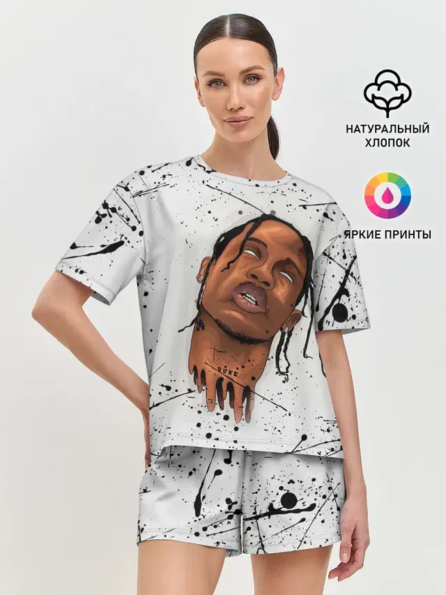 Женская пижама с шортами с принтом «Трэвис Скотт — TRAVIS SCOTT»