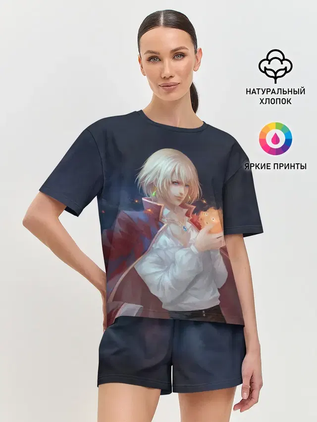 Женская пижама с шортами с принтом «Ходячий замок — Хаул и Кальцифер»