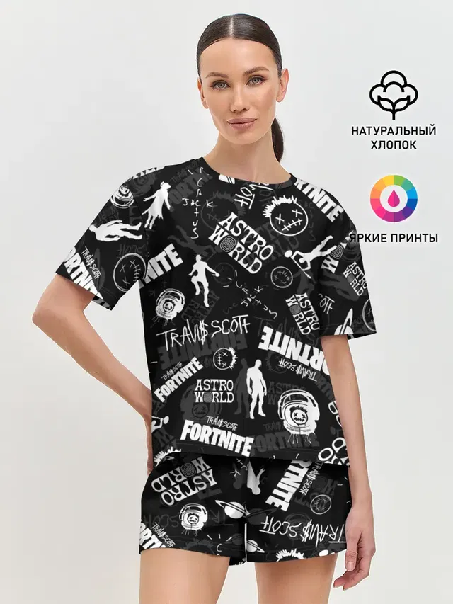Женская пижама с шортами с принтом «Фортнайт — TRAVIS SCOTT+FORTNITE»