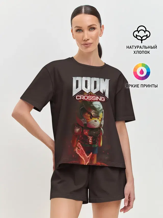 Женская пижама с шортами с принтом «Animal Crossing — Doom Crossing»