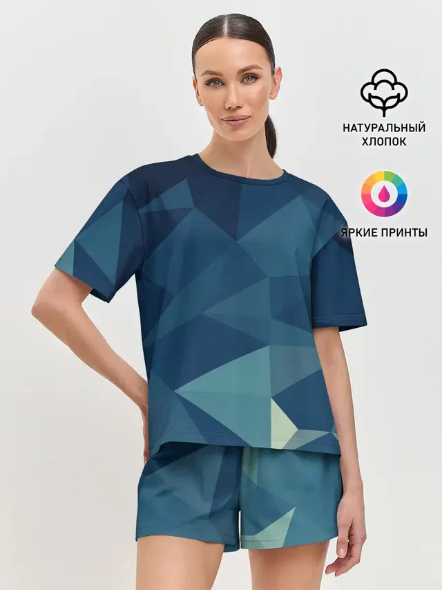 Женская пижама с шортами с принтом «Геометрия — DARK BLUE»