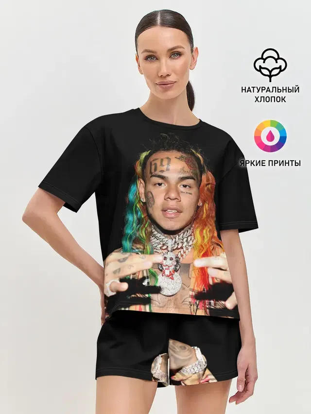 Женская пижама с шортами с принтом «6IX9INE»