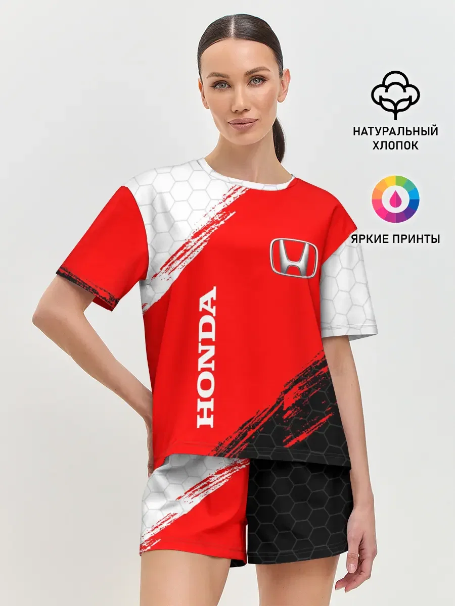 Женская пижама с шортами с принтом «HONDA», вид спереди