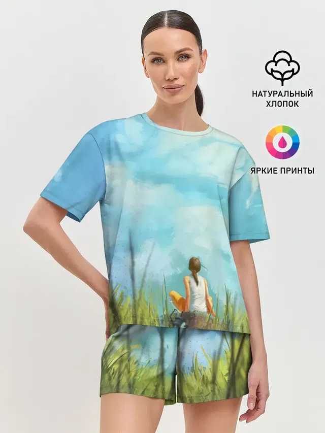 Женская пижама с шортами с принтом «Cloud ART»