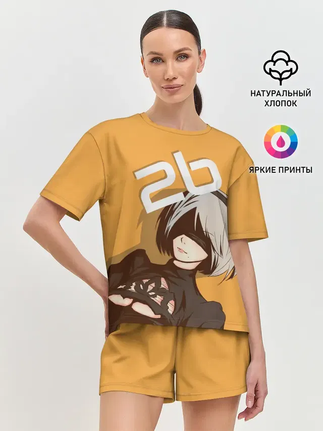 Женская пижама с шортами с принтом «Nier — 2b»