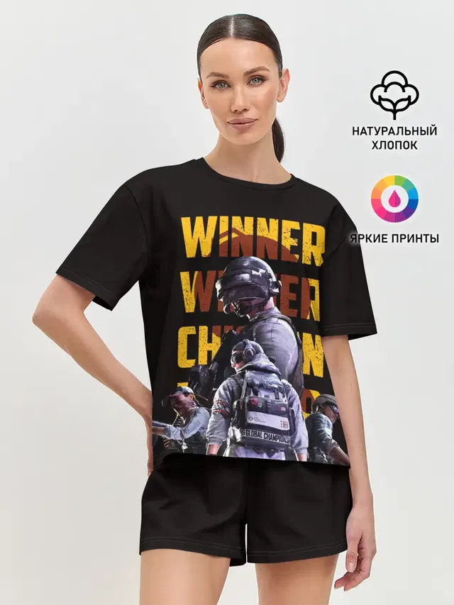 Женская пижама с шортами с принтом «ПАБГ — Winner Chicken»