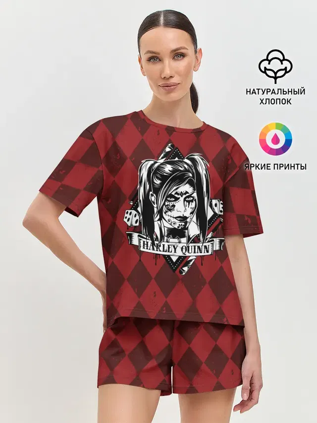Женская пижама с шортами с принтом «Batman Arkham Knight — Harley Quinn»