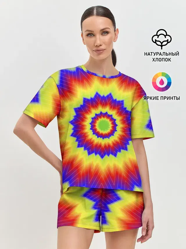 Женская пижама с шортами с принтом «Tie-Dye»