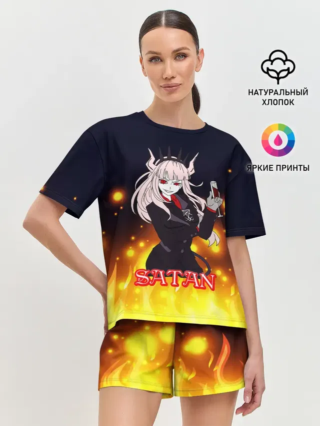 Женская пижама с шортами с принтом «Helltaker — Helltaker Satan Girl»