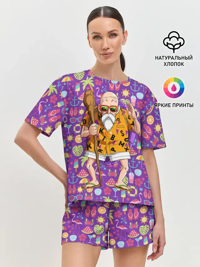 Женская пижама с шортами с принтом «Dragon ball — Шар Дракона. Мастер Роши»