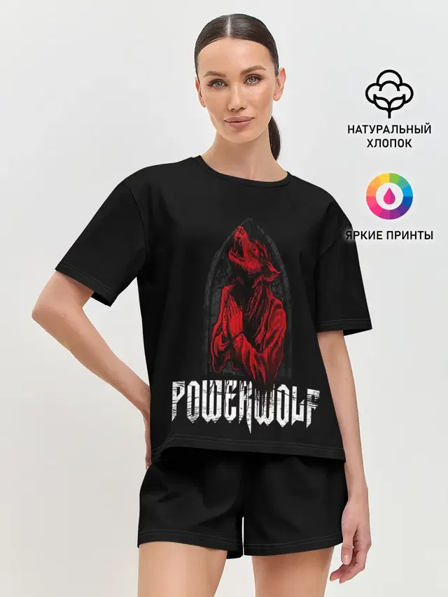 Женская пижама с шортами с принтом «Разный рок — POWERWOLF»