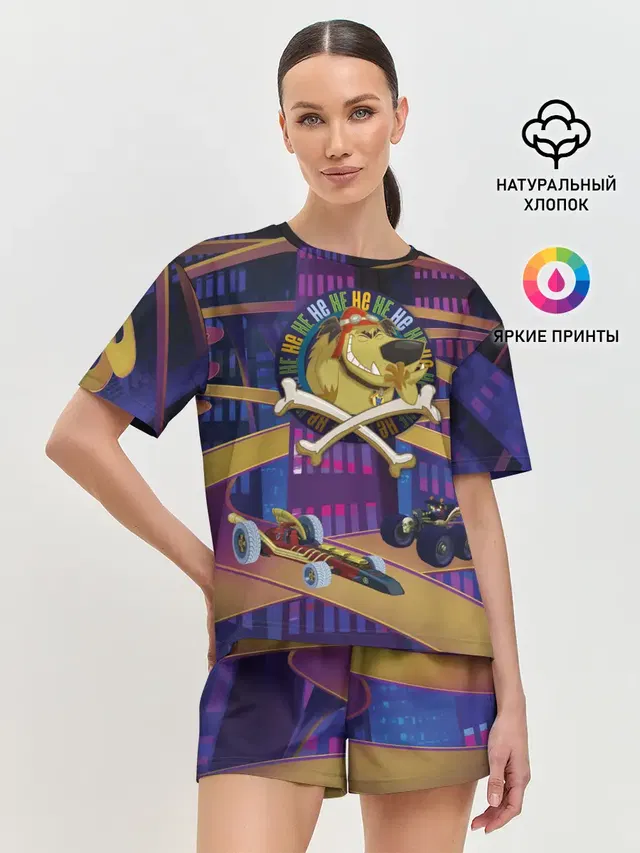 Женская пижама с шортами с принтом «Безумные гонки — Muttley HE HE HE»