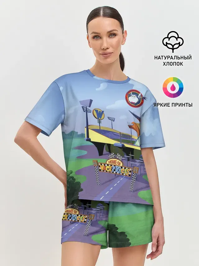 Женская пижама с шортами с принтом «Безумные гонки — Bella Badge»