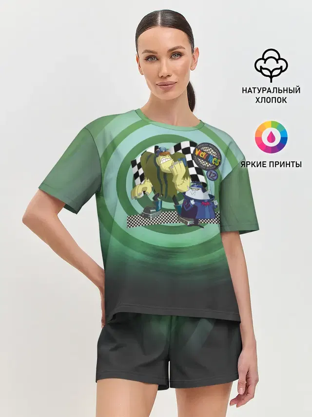 Женская пижама с шортами с принтом «Безумные гонки — Tiny and Bella Team»