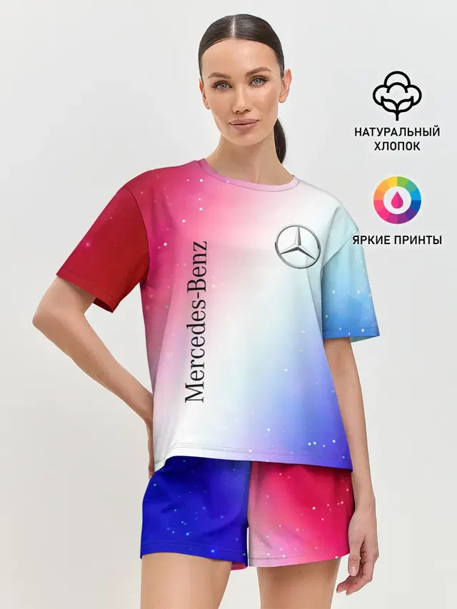 Женская пижама с шортами с принтом «Star emblem — MERCEDES — МЕРСЕДЕС»