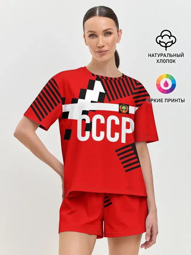 Женская пижама с шортами с принтом «Разные футбольные принты — Форма сборной по футболу 1991»
