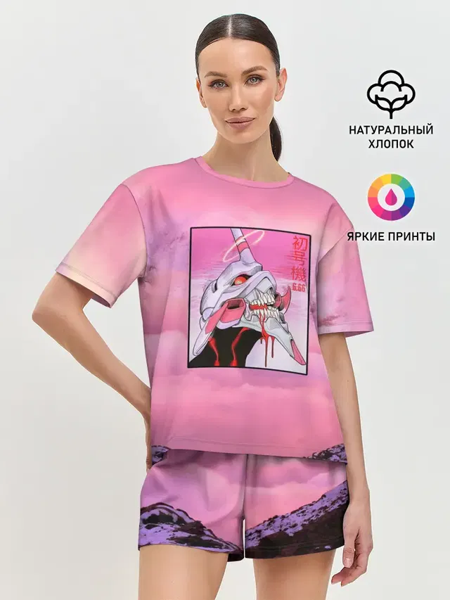 Женская пижама с шортами с принтом «Vaporwave — Synthwave EVA Unit 01»