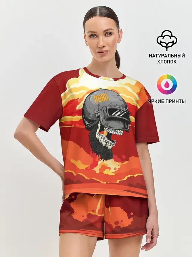 Женская пижама с шортами с принтом «ПАБГ — PUBG Skull»