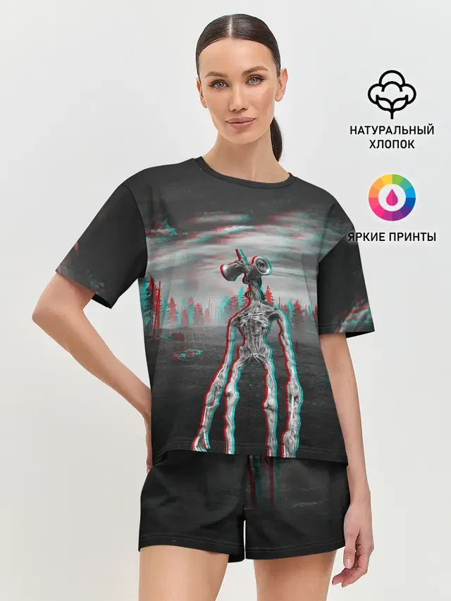 Женская пижама с шортами с принтом «Siren Head Horror Glitch»