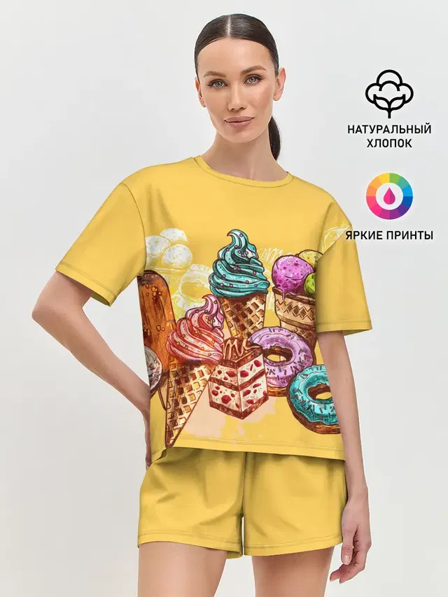 Женская пижама с шортами с принтом «Еда — Candy»