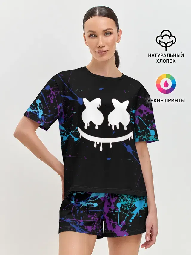 Женская пижама с шортами с принтом «Marshmello»