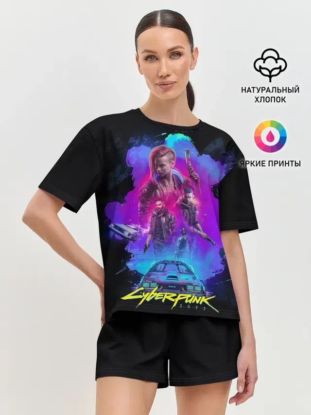 Женская пижама с шортами с принтом «Cyberpunk 2077»