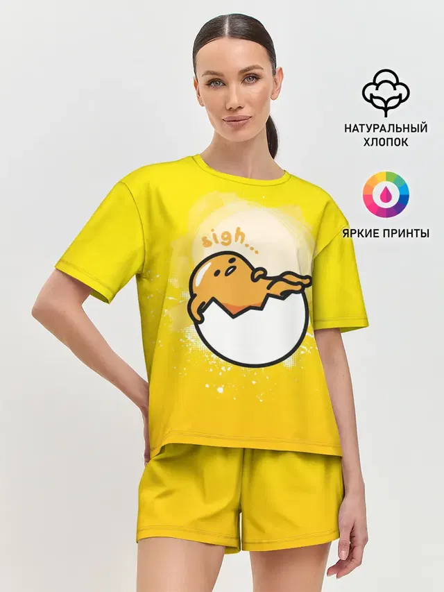 Женская пижама с шортами с принтом «Гудетама веселое яйцо»