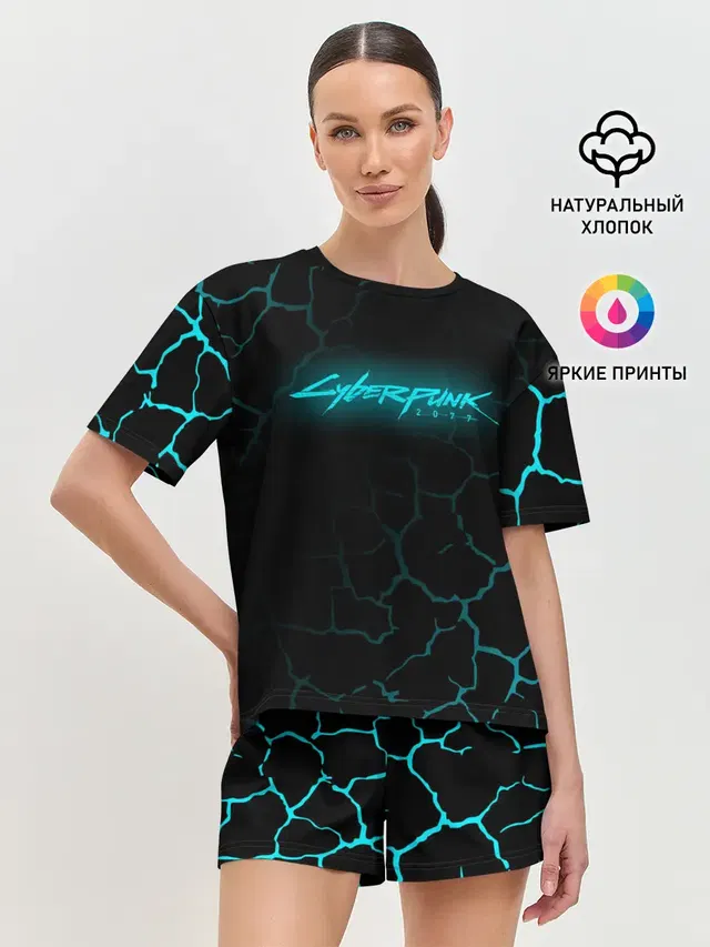 Женская пижама с шортами с принтом «Cyberpunk 2077»