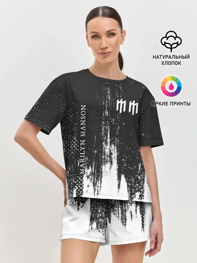 Женская пижама с шортами с принтом «Marilyn Manson — М. МЭНСОН»