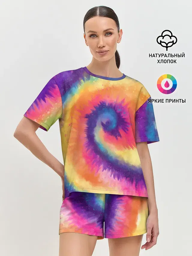 Женская пижама с шортами с принтом «Tie-Dye — TIE-DYE MULTICOLOR»